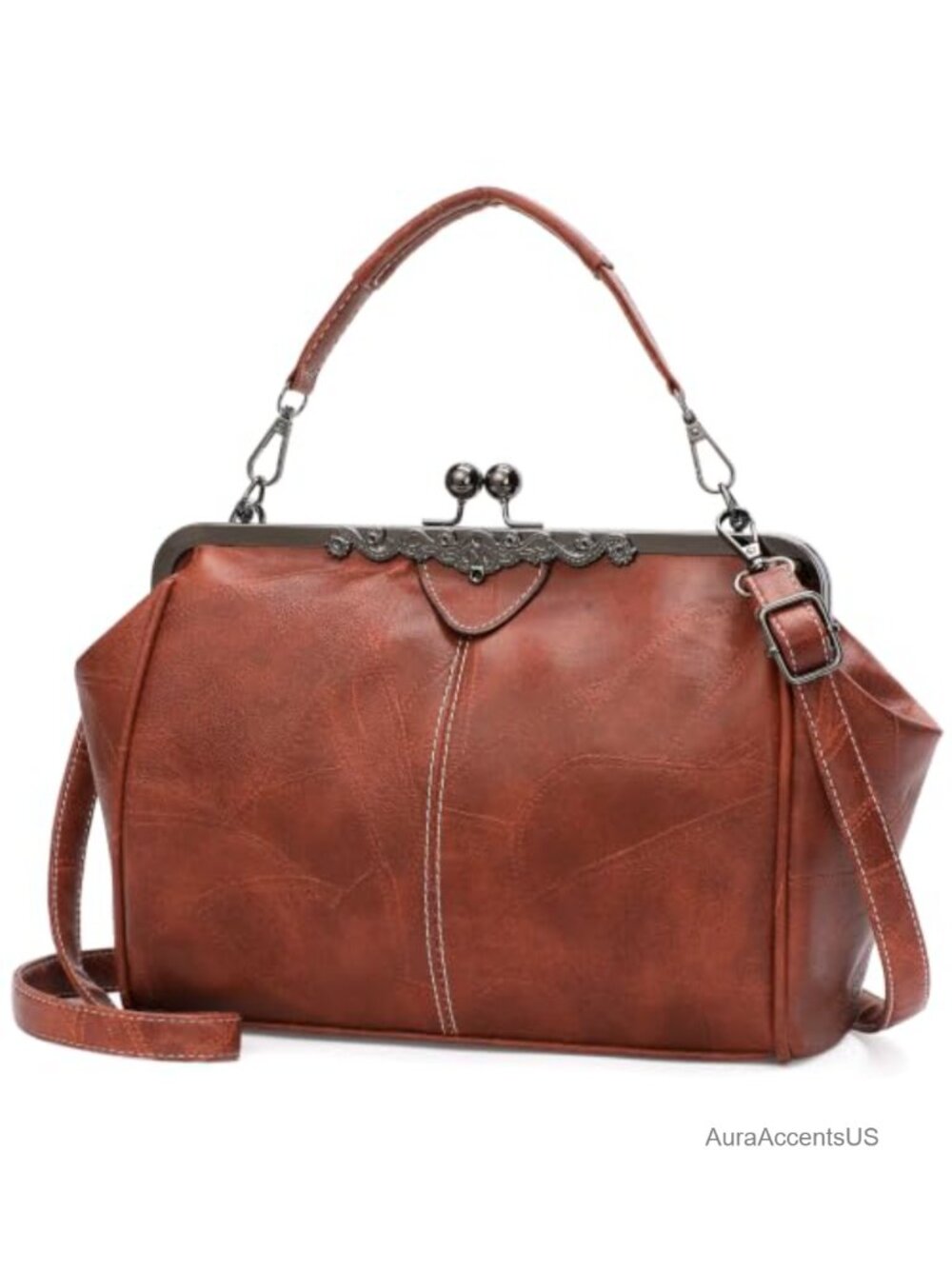 PU Leather Crossbody Bag with 2 Detachable Straps, Vintage Retro Purse